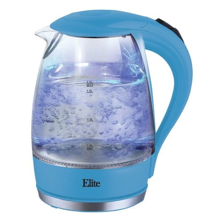 Elite Platinum EKT-300BL 1.7-Liter Glass Cordless Electric Kettle - Blue