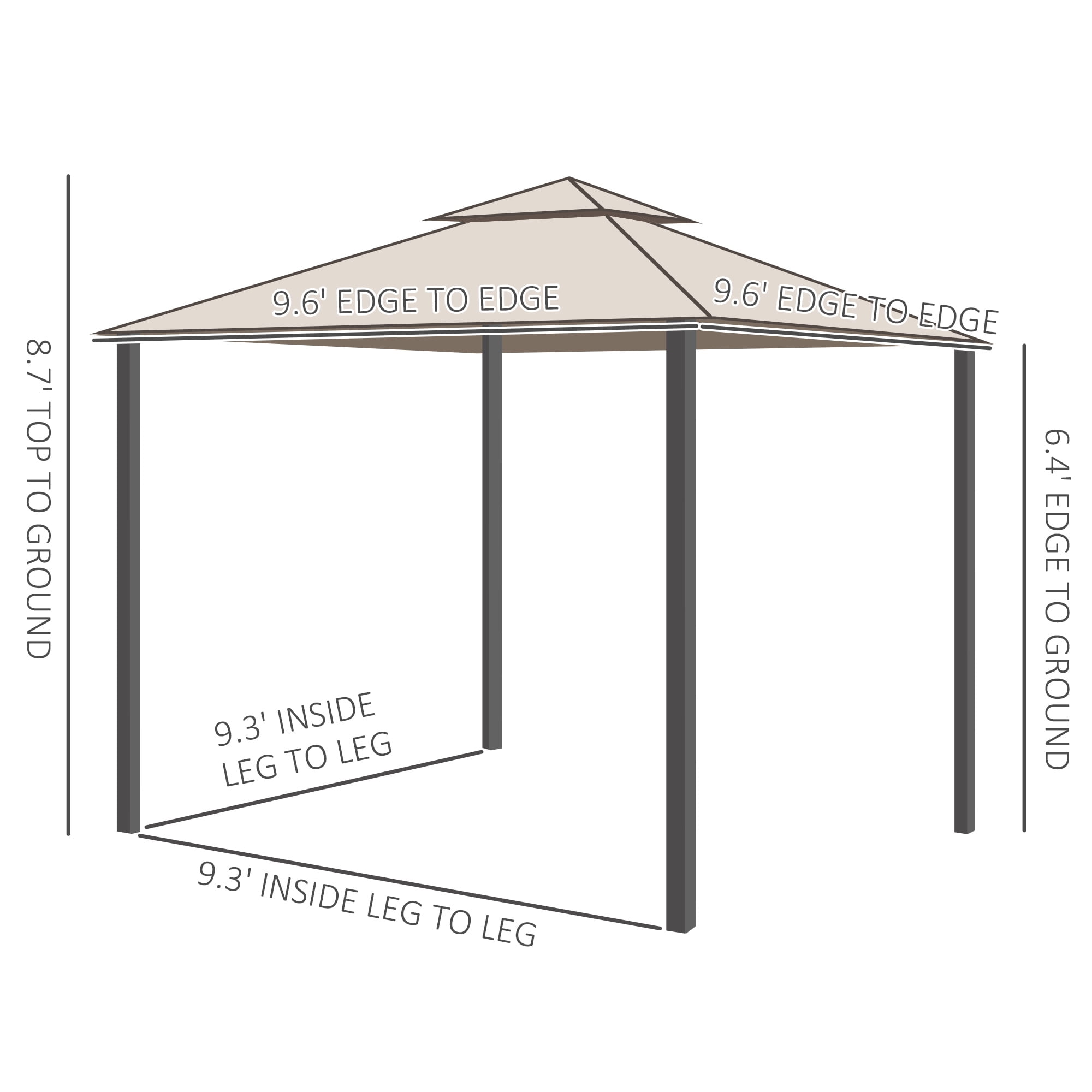 Outsunny 9.6' x 9.6' Patio Gazebo, Outdoor Canopy Shelter, Taupe