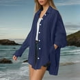 thumbnail image 3 of DuoJiaJ Womens Linen Button Down Shirts Casual Long Sleeve Loose Textured Collared Blouses Work Tops Blue XXL, 3 of 5
