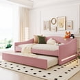 thumbnail image 2 of Full Size Daybed with Trundle, Upholstered Teddy Fleece Full Daybed Sofa Bed Frame with Light, Wood Slat Support, No Box Spring Needed, Easy Assembly, for Bedroom Living Room, Pink, 2 of 9