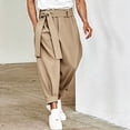 thumbnail image 2 of QIYAGBSA Men's Tie Waist Harem Pants Relaxed Drop Crotch Tapered Leg Casual Trousers with Side Pockets Streetwear Style (Khaki, 2XL), 2 of 7
