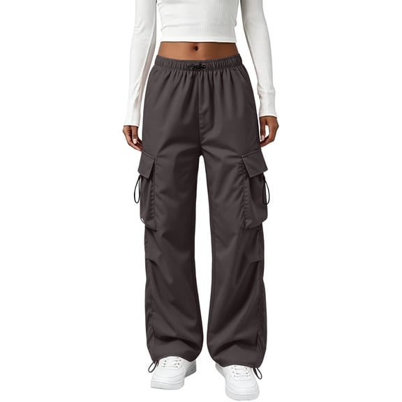 Parachute Pants Women Baggy Straight Leg Drawstring Lightweight Cargo Pants Tall Moisture Wicking Y2k Utility Streetwear, M