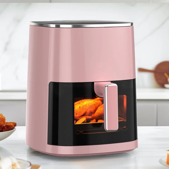 6QT Square Air Fryer with Viewing Window, 12-in-1 Digital Oven for Roast, Bake, Dehydrate, Pink