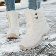 thumbnail image 3 of Lace Up Mid Calf Snow Boots for Women Warm Plush Waterproof Winter Booties Platform Fleece Lined Non Slip Work Shoes White Size 7, 3 of 8