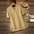 thumbnail image 3 of Tsesme Loose V-Neck T-Shirt for Women Short Sleeve Pullover Tops with Side Button Fashion Hem Split Tees, 3 of 6