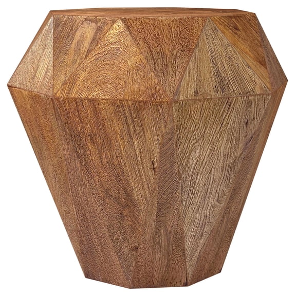 Octagonal Mango Wood Side Table for Living Room, Natural Brown Gemstone-Inspired Accent Table 19.5 Inch