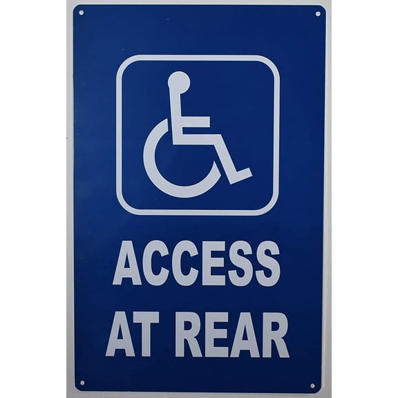 Access at Rear Sign (Blue, Aluminum, 9x14)-The Pour Tous Blue LINE(ref-2022-4)