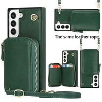 Samsung Galaxy S22 Crossbody Wallet Case, Zipper Pocket Phone Case Cross Body Strap with RFID Blocking Carring Bag Credit Card Premium Leather For Samsung Galaxy S22, Darkgreen