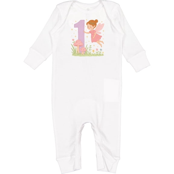 Inktastic 1st Birthday Fairy with Mushrooms and Flowers Baby Romper Coveralls