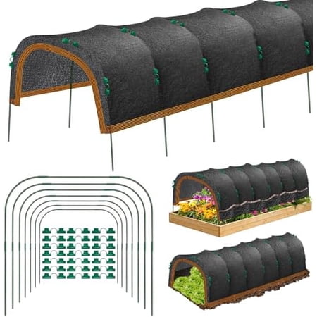 118 x79 Garden Shade Kit 70% Garden Sun Shade Cloth with Hoops for Plants Heat Protection Raised Garden Bed Shade Cover Plant Sun Shade for Outdoor Plants Vegetables