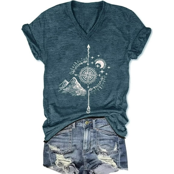 Womens V Neck T Shirts Vintage Cute Boho Flowers Short Sleeve Wildflower Tops