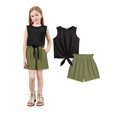 thumbnail image 7 of Arshiner Girl's 2 Piece Summer Outfit Sleeveless T-Shirt and Hawaiian Tropical Boho Shorts, 7 of 7
