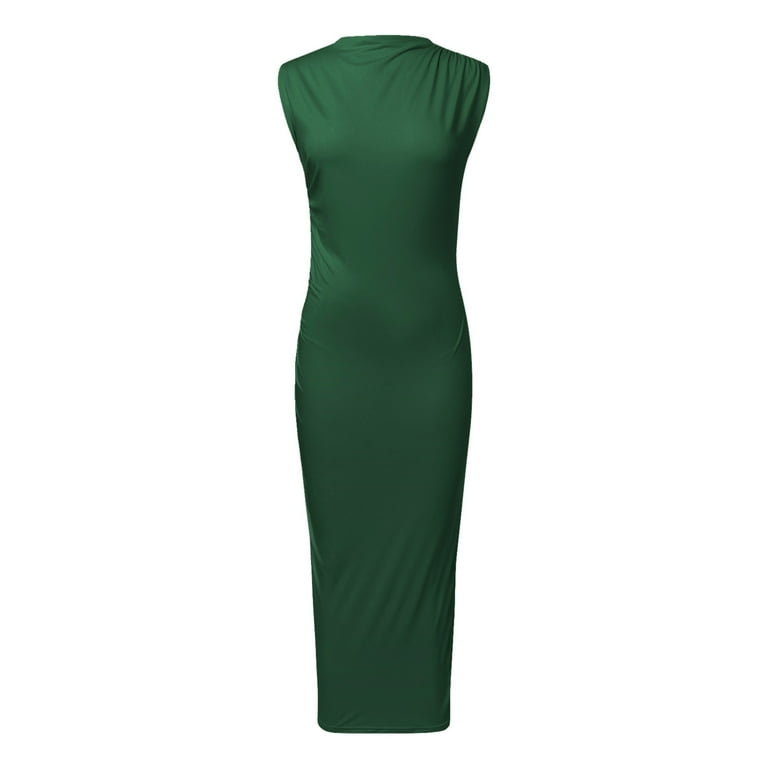 Siilsaa Women's Ruched Bodycon Dress Summer Casual Sleeveless Back Slit  Elegant Club Evening Party Maxi Dresses Green,S - Walmart.com