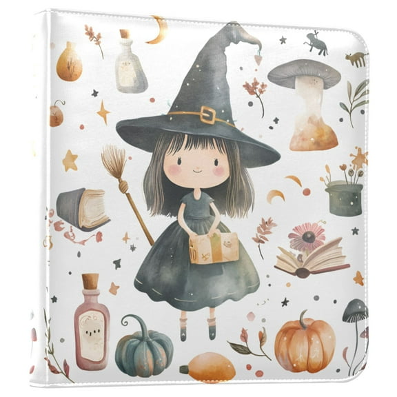 FORMRS 3 Ring Photo Album 4"x6" Self Adhesive Large Capacity PU Leather Cover, Watercolor Halloween Girl