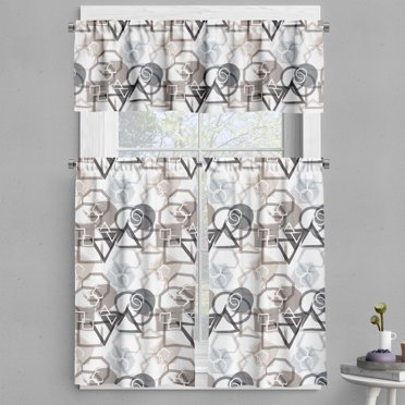Ambesonne Abstract Valance & Curtain, Triangles Squares Plygons, 55"x36", Grey Black Cocoa