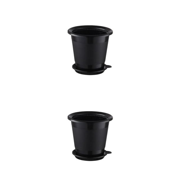 Billuyoard Macetas para orquídeas con agujeros de aire, bandeja para macetas, suculentas de doble capa, Cymbidium, interior, drenaje, negro Negro 8 cm/2 niveles 2Conjunto