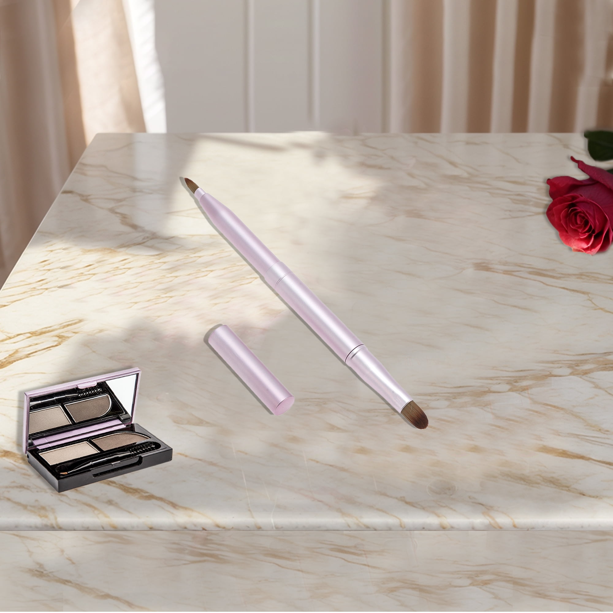 Unique Bargains 1 Pc Double Head Lip Brush for Travel Matte Pink