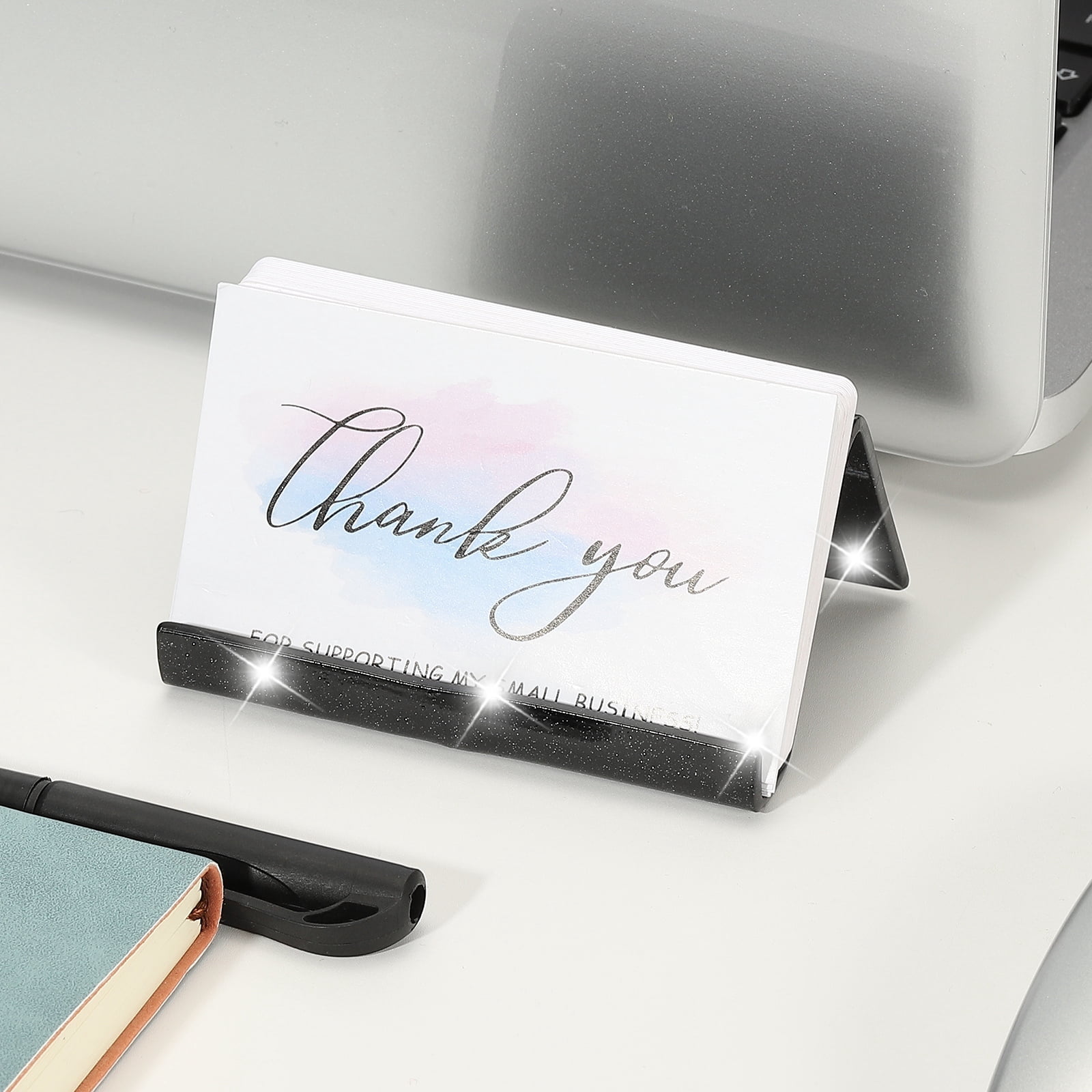 Unique Bargains Business Card Holder for Desk Shine Card Stand Organizer Display Black