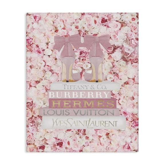 Stupell Industries Art Deco Pink Heel Bookstack over Roses Canvas Art, 24 x 30, by Amanda Greenwood