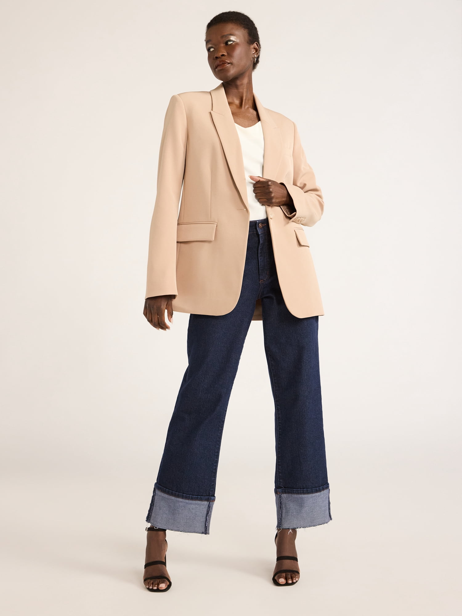 Scoop Women's & Women's Plus Crepe One Button Suit Blazer, Sizes XS-4X