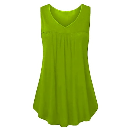 Gewsdrf Tank Top for Women Camisole Tops Summer Women s Sleeveless V Neck Camisole Loose Flowy Cute Pleated Vest Sleeveless Tops Summer Tops Corset Top Green 2 L