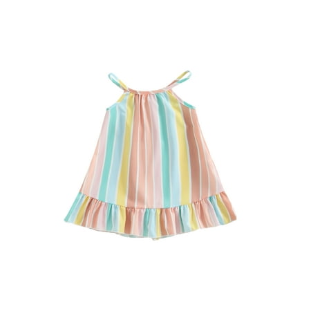 

Summer Toddler Baby Girls Dresses Sleeveless Off Shoulder Striped Print Casual Party Street Princess Dress Holiday Sundress