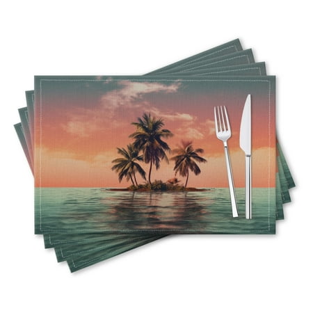

BaHomeck placemats Set of 4 rectangle Linen Cotton Placemats for Dining Table Washable Heat Resistant 18*12inch Tropical Island With Palm Trees In The Middle Of The Ocean