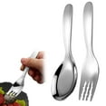 thumbnail image 2 of 1 Stainless Steel Spoon + 1 Fork, Stainless Flat Bottom Spoon and Fork Set with Thickened Short Handle Portable Cutlery Set with Case, 1 Stainless Steel Spoon + 1 Fork, 2 of 9
