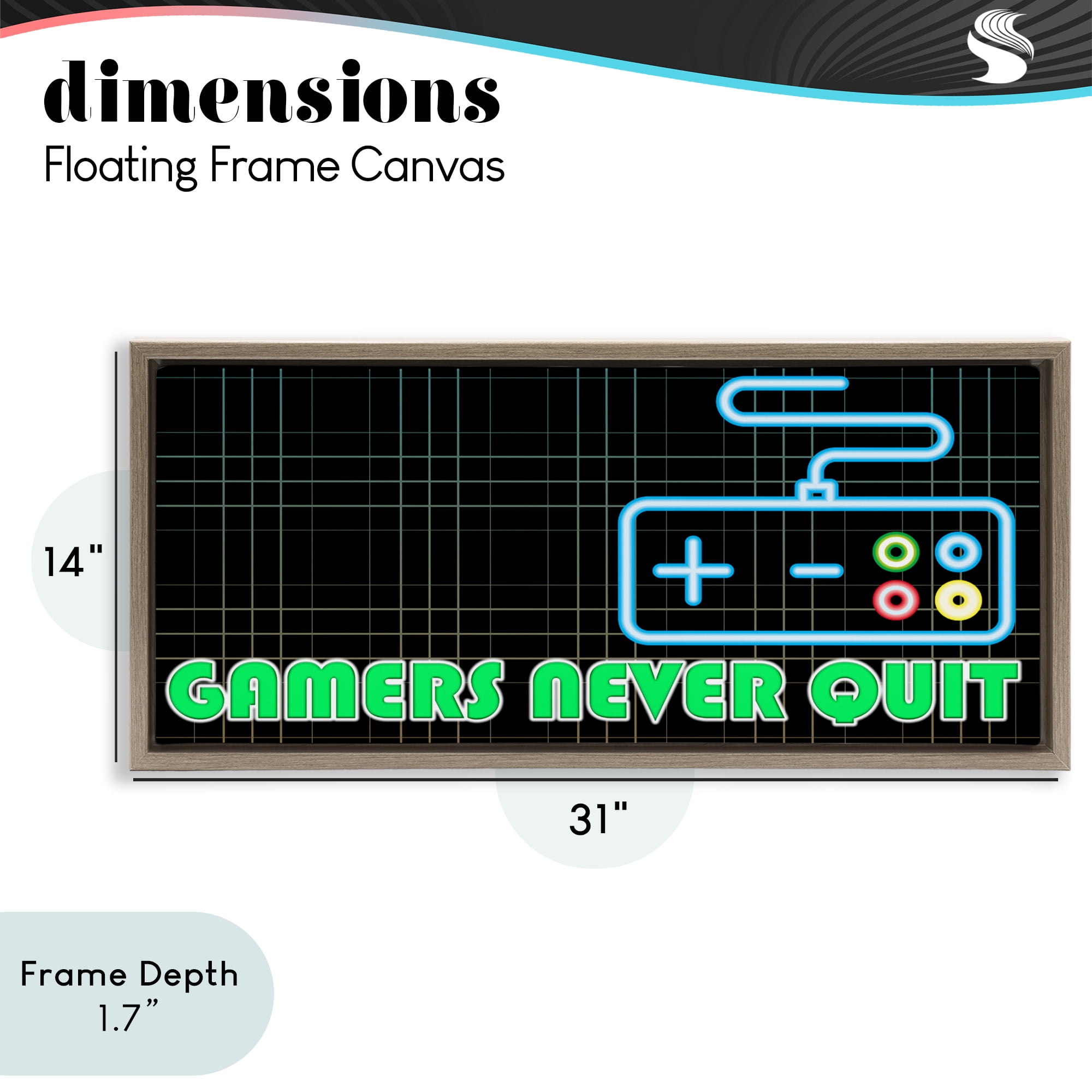 Stupell Industries Gamers Never Quit Neon Brown Framed Floater Canvas Wall Art, design by Kim Allen