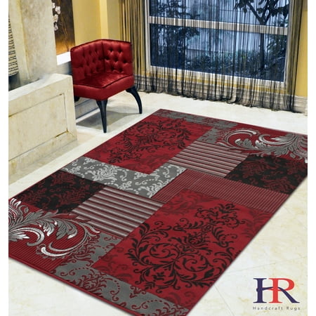 Red black gray area rug