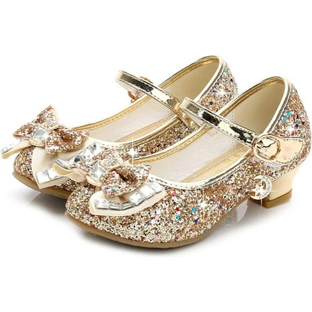 

QWZNDZGR Girl Dress Shoes Wedding Party High Heel Glitter Princess Bownot Shoes