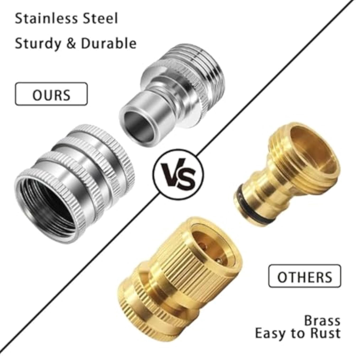 4 Set Stainless Steel Garden Hose Quick Connect Fittings Set - 3/4" GHT Garden Hose Quick Connect Kit, Stainless Steel Removable Aerator Adapter for Any Outdoor Setup (3 Set)