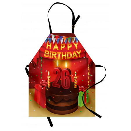 26th Birthday Apron Chocolate Cake with Candles and Ribbons Surprise Event Best Wishes Image, Unisex Kitchen Bib Apron with Adjustable Neck for Cooking Baking Gardening, Multicolor, by (Best Chocolate For Toddlers)