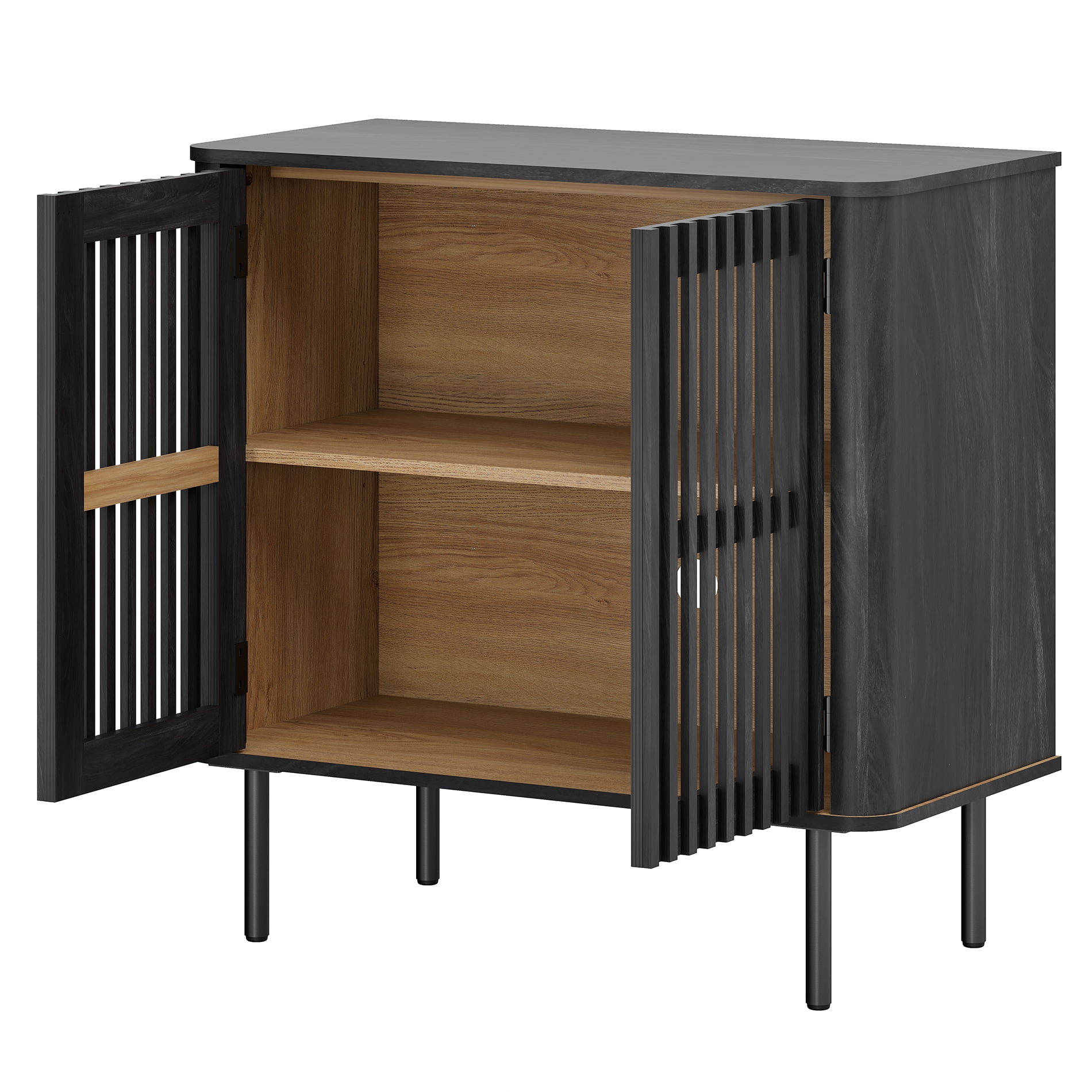 31.5" Mid Century Modern Sideboard Buffet Cabinet with Storage,Fluted Sideboard Cabinet with Adjustable Shelf, Black