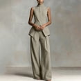 thumbnail image 5 of Sets Summer Outfits Sleeveless Crop Tops Women Solid Color Stand Collar Sleeveless Shirt Tops Wide-Leg Pants Suit Gray Xl, 5 of 6