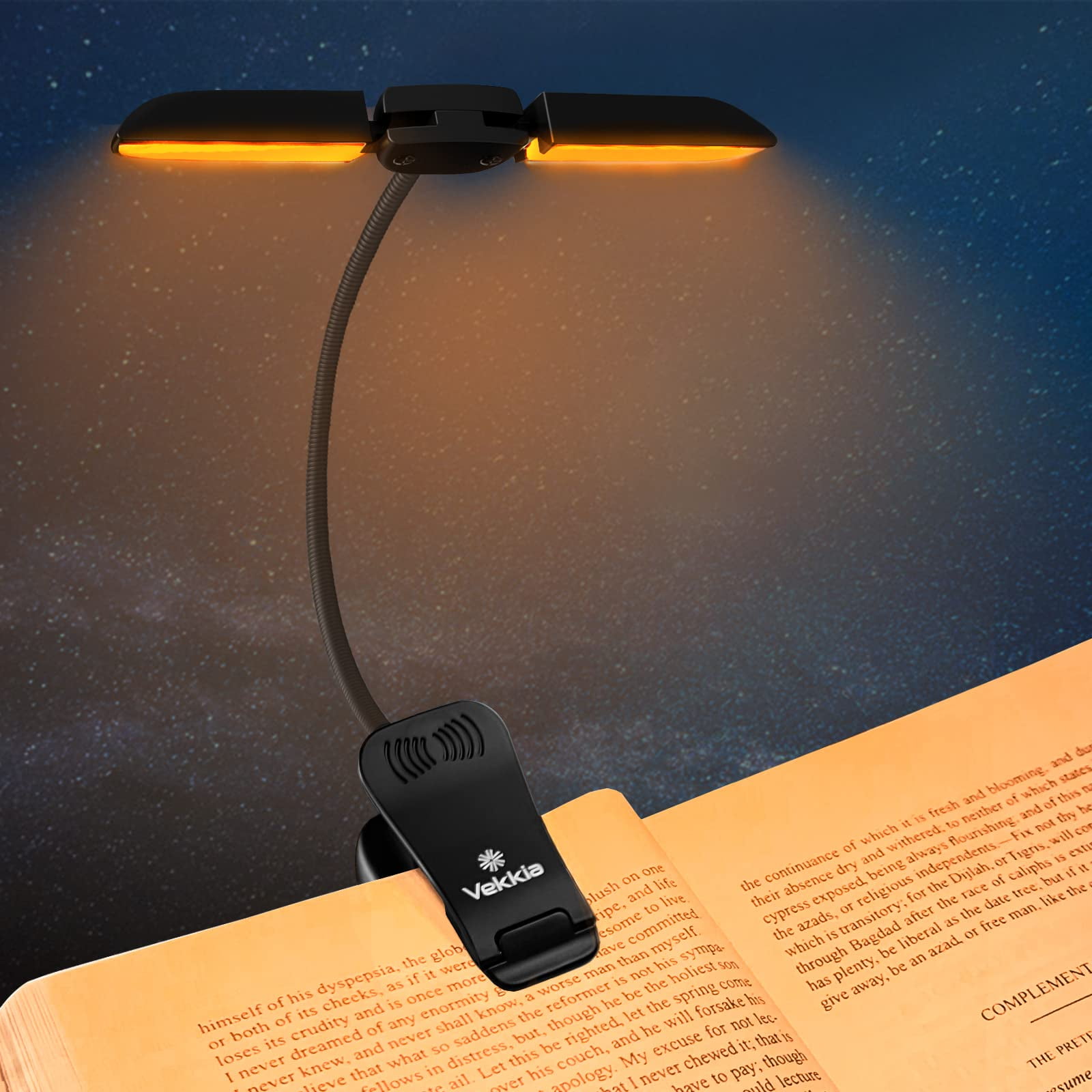 Vekkia 14 LED Rechargeable Book Light for Reading in Bed, Warm/Amber