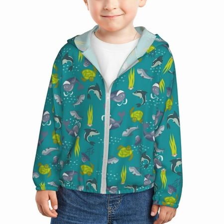 

Zeuib Cute Shark Turtle Print Girls & Boys Sun Protection Hoodie with UPF 50+ Children’s Quick-Dry Jacket Perfect for Outdoor Activities-2 Years