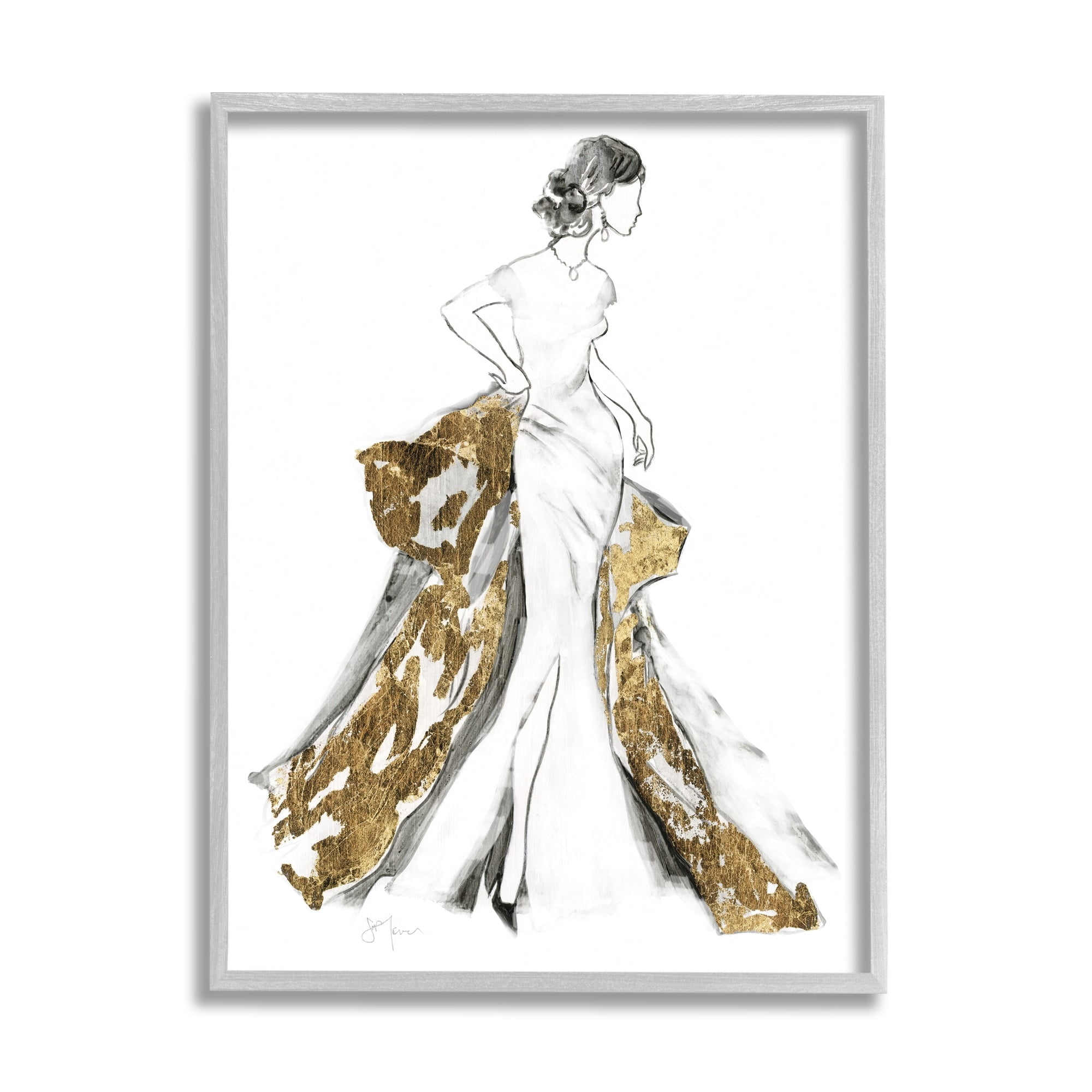 Stupell Industries Elegant Fashion Female Glam Coat Evening Dress, 24 x 30,Design by Janet Tava