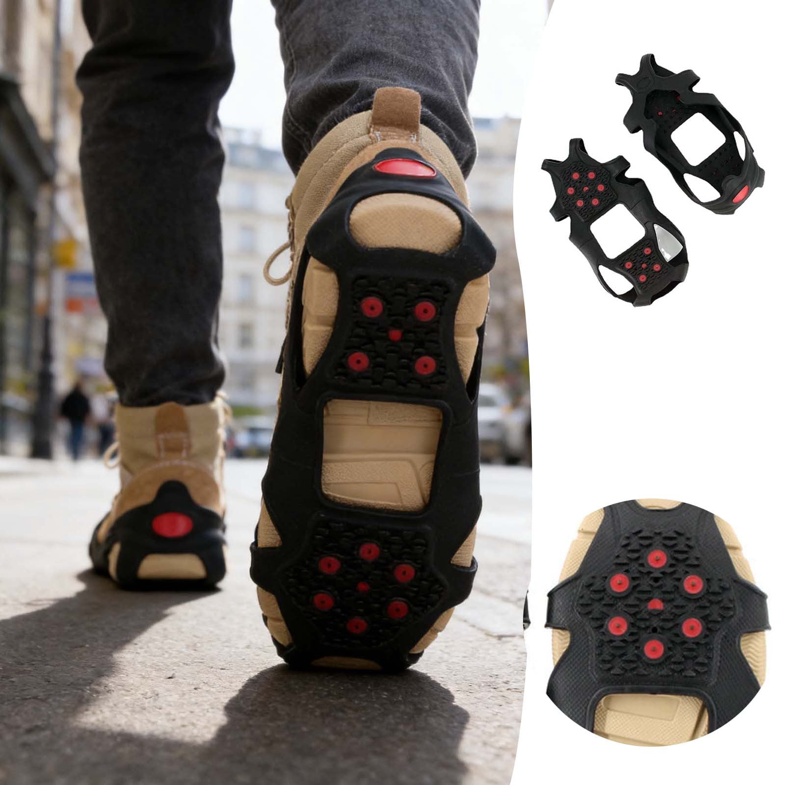 Tungsten Steel Ice Cleats, Non- Shoe Grips for Winter Hiking, Jogging and Outdoor Activities
