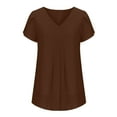thumbnail image 4 of UYISJ Short Sleeve Tops for Women Chiffon Shirts V Neck Petal Sleeve Blouse Pleated Front Loose Fit Hide Tummy Flowy Tunic Tops Casual Dressy Elegant Summer Tops Brown M, 4 of 6