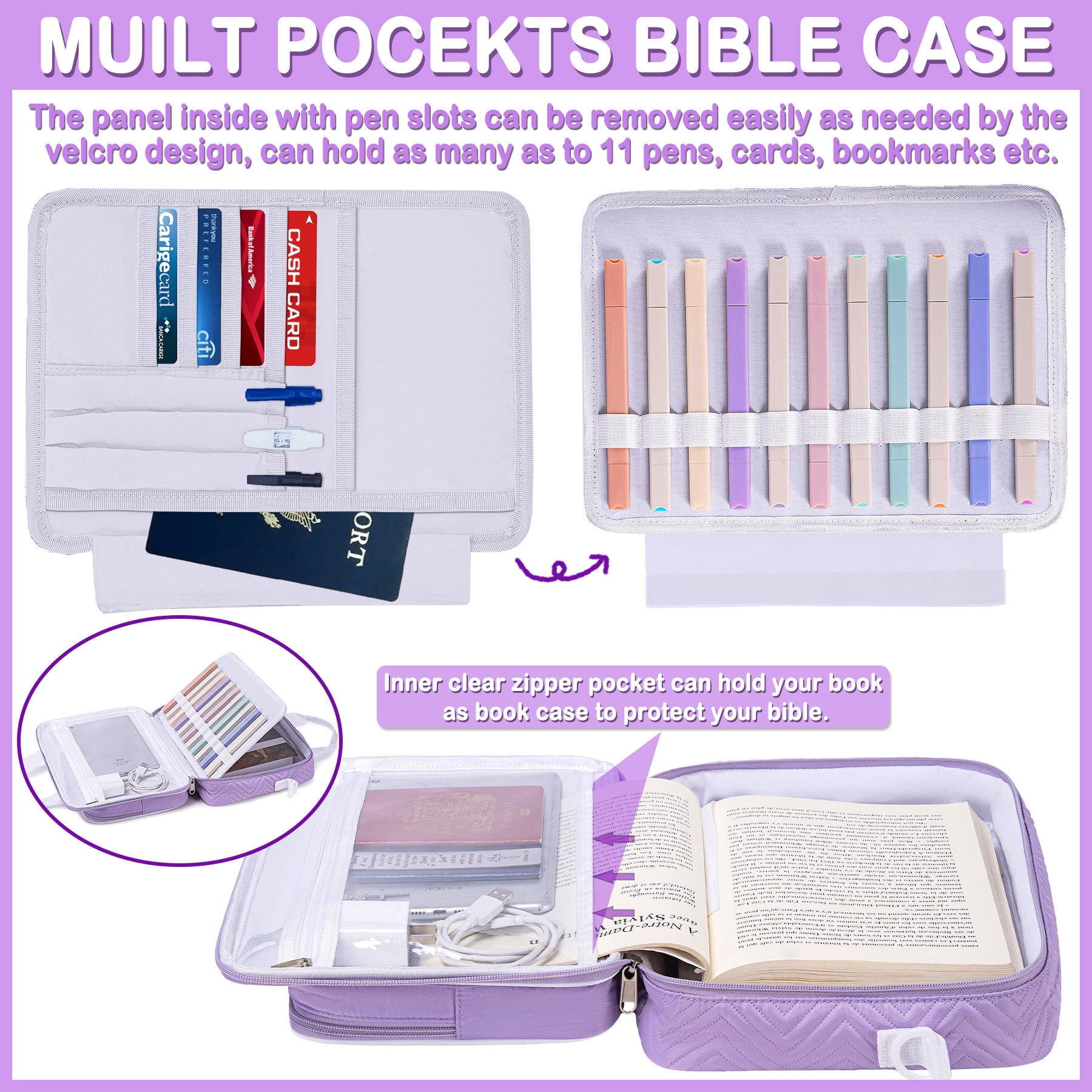 Bible Cover Case for Women with Shoulder Strap, Study Supplies Journaling Kit with Bible Highlighters, Mothers Day Christian Gifts