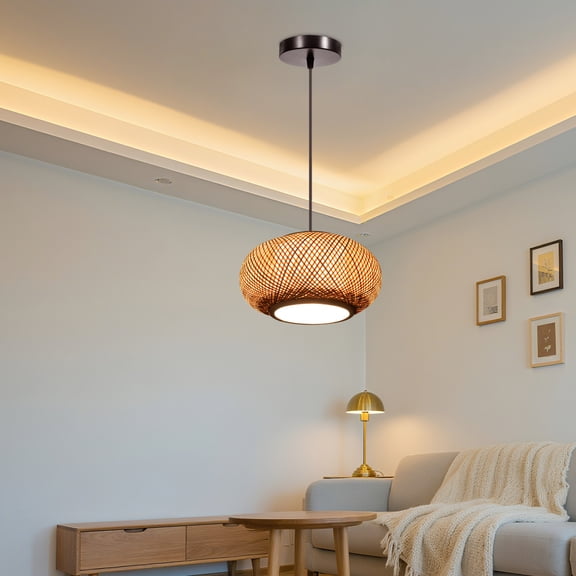 40W Adjustable Vintage Bamboo Wicker Ceiling Light Pendant Cage Type Rattan Lantern Pendant Lamp Hanging Light