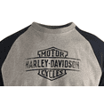 thumbnail image 4 of Harley-Davidson Men's T-Shirt Blue Heather Grey Oil Can Bar &amp; Shield Raglan, 4 of 5