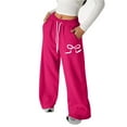 thumbnail image 2 of Byoo Tween Girls Bow Print Sweatpants Straight Wide Leg Drawstring Elastic Smocked Waist Joggers Pants Soft Relaxation Pants, 2 of 4