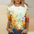 thumbnail image 2 of hxobax Womens Fall Tops Floral Print Long Sleeve Tunic Shirt Casual Crewneck 3/4 Sleeve Pullover Tee, 2 of 5