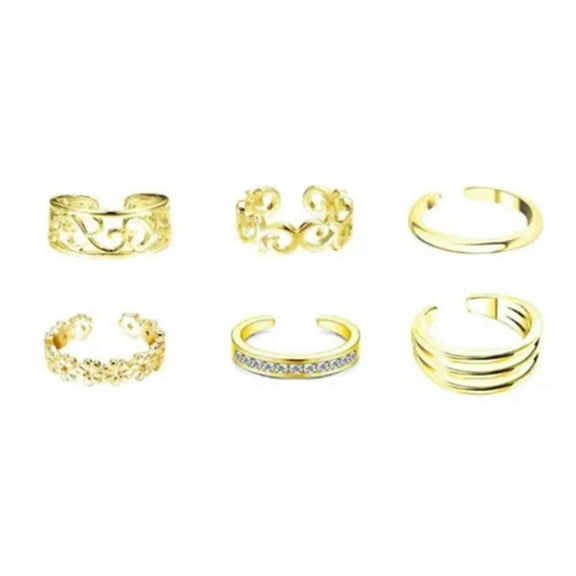 QQTDFG wholesale 6Pcs/Set Jewelry Silver/Gold/Rose Gold Toe Rings Women Rings Gifts 05-Silver