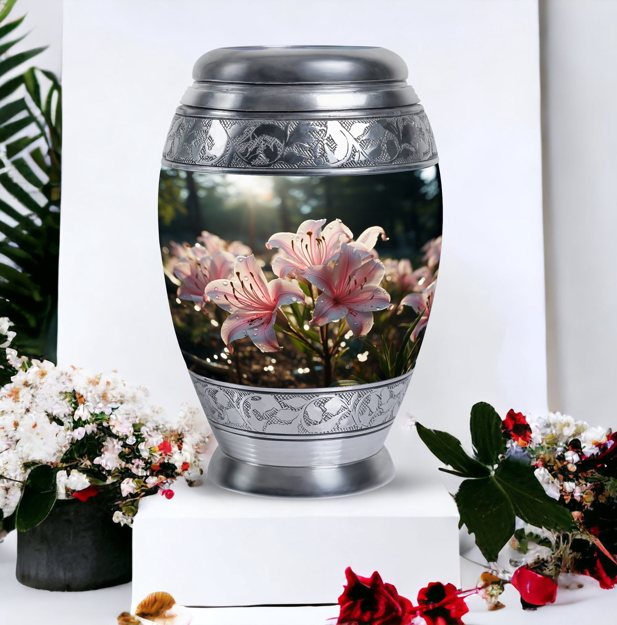Cremation Pink Lilly Urns, Decorative Urn For Ashes For Women, Cremation Urns For Men, Memorial Urns For Human Ashes, Urn For Burial, Funeral Cremation Urn, Large Urns For Human Ashes Adult 10inch