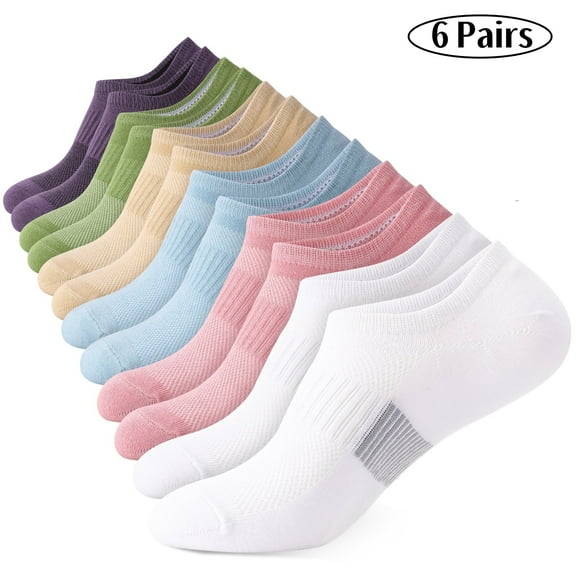 Bocaoying  6 Pairs No Show Socks for Women, Breathable Low Cut Running Socks with Arch Support, Moisture Wicking, Anti Slip, Size 5-8
