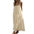 thumbnail image 2 of Backless Cami Dresses for Women - Sleeveless Spaghetti Strap Maxi Lounge Dress with Back Tie Beige M, 2 of 5