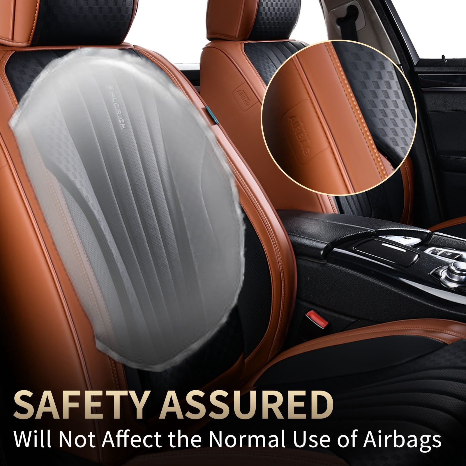 FLORICH Car Seat Covers, 2 Seats Waterproof Faux Leather Seat Cushions, Auto Protectors Universal Fit Most Cars, Black&Brown
